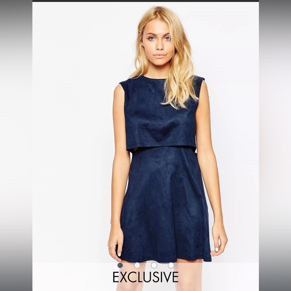 Fashion Union Faux Suede Layered Crop Aline Dress blue size xs - Picture 1 of 14
